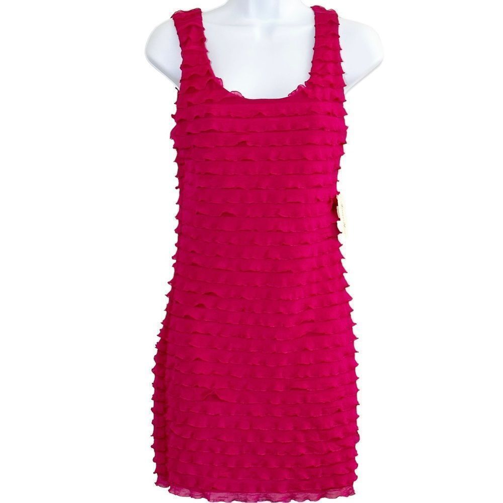 Forever 21 Hot Pink Y2K Barbiecore Lettuce Trim Ruffled Bodycon Dress Small